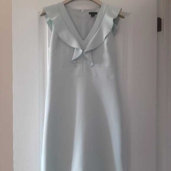 NWOT Ann Taylor Light Blue Green Sleeveless Dress with Ruffles - Picture 1 of 14